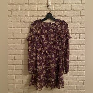 Astr Floral Long Sleeve Dress in Purple